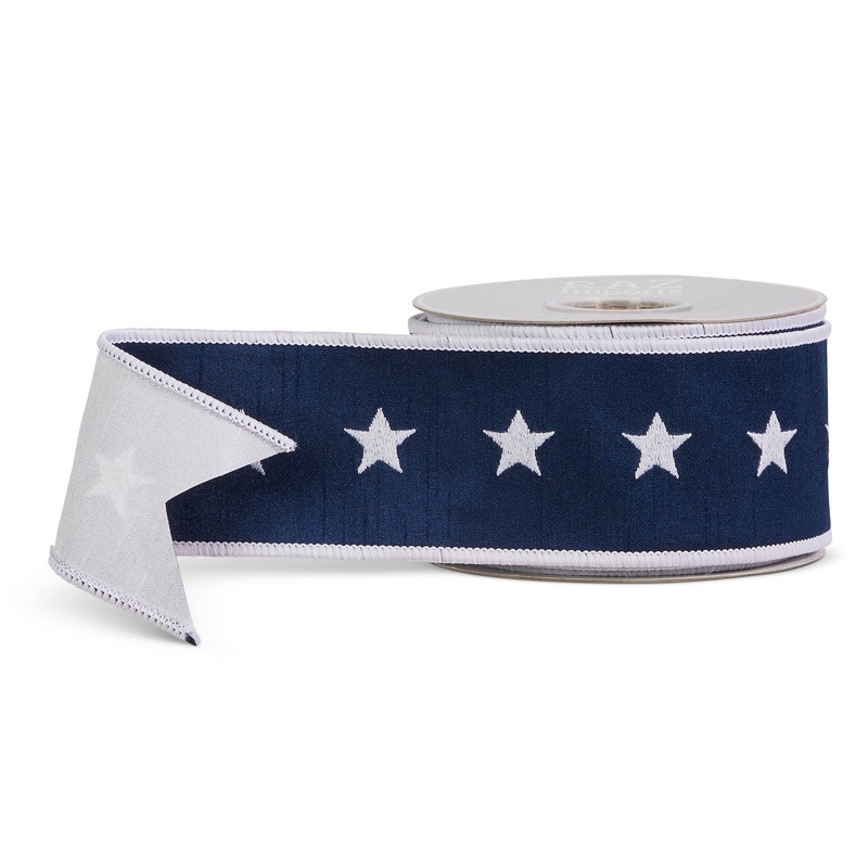 Blue and White Star Wired Ribbon, 2.5 X 10YD