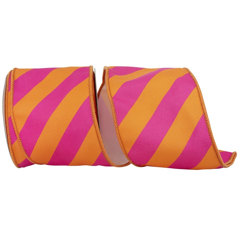 Jumbo Pink & Orange Stripe Canvas Ribbon, 4 X 10YD