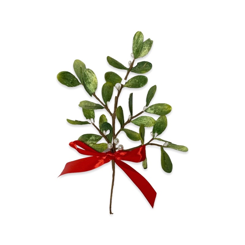 10 Mistletoe Pick with Red Satin Bow