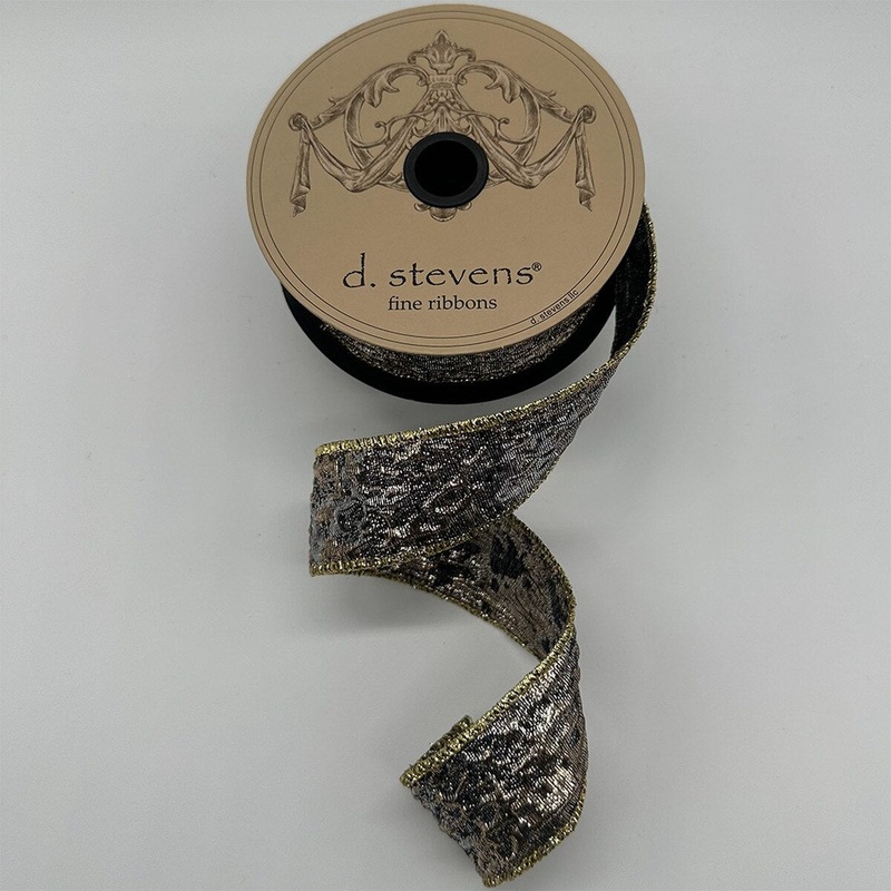 Black and Gold Crushed Metallic Ribbon, 1.5 X 10YD