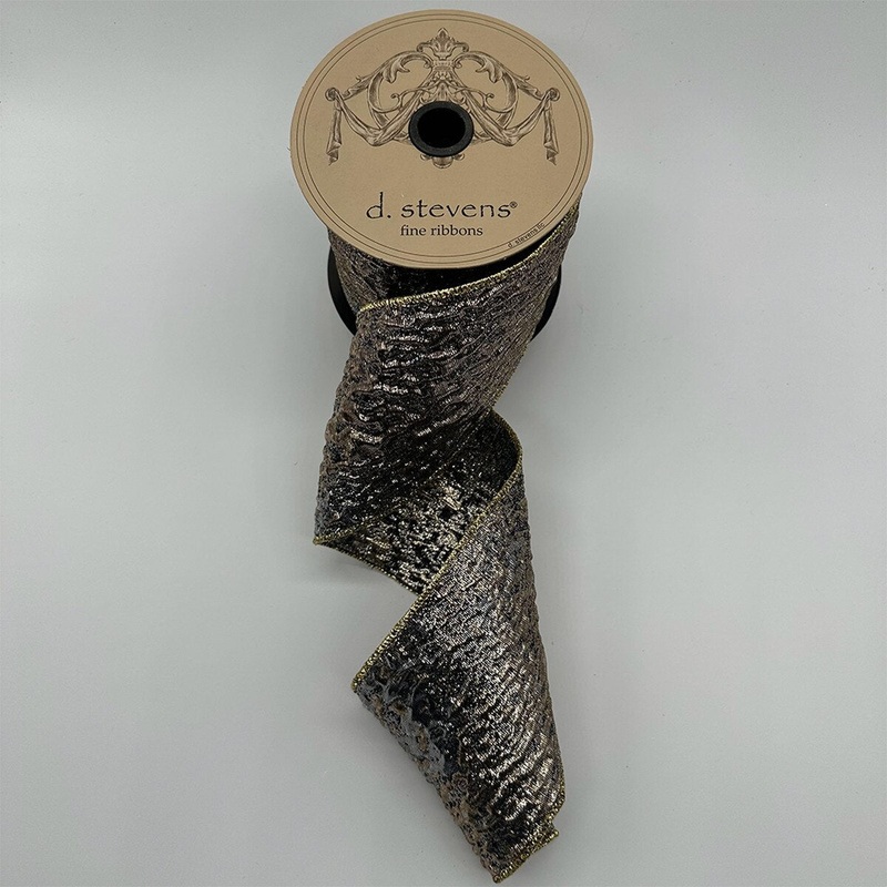 Black and Gold Crushed Metallic Ribbon, 4 X 10YD