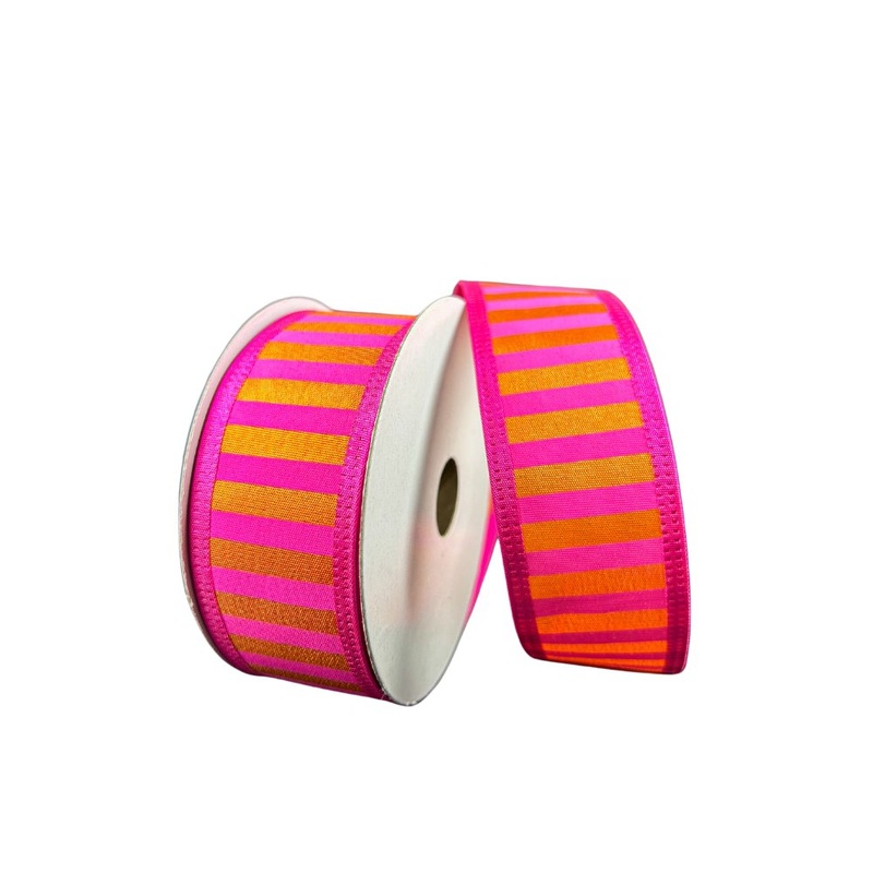 1.5 Fuchsia/Orange Horizontal Stripe Ribbon – 10yds