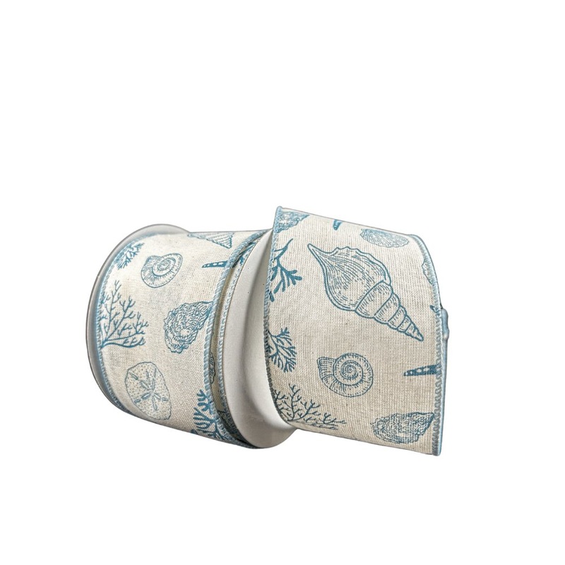 2.5 Beach Shells Ribbon: Cream/Blue