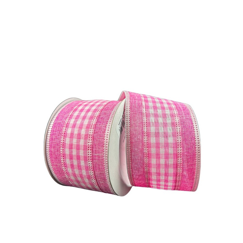 2.5 Pink/White Gingham with Pink Border Ribbon – 10yds