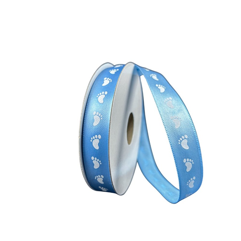 5/8 Baby Footprints Satin Ribbon: Blue – 10yds