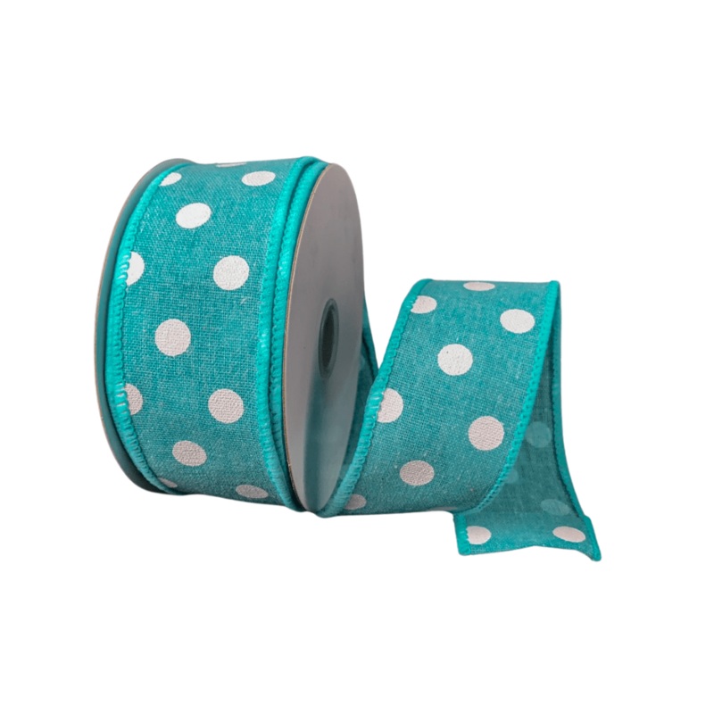 1.5 Aqua/White Dots Ribbon – 10yds
