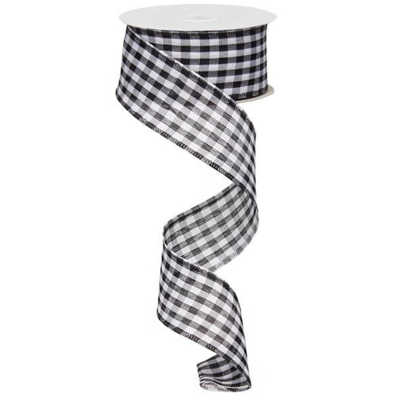 1.5 Black and White Gingham Check Ribbon – 10Yds