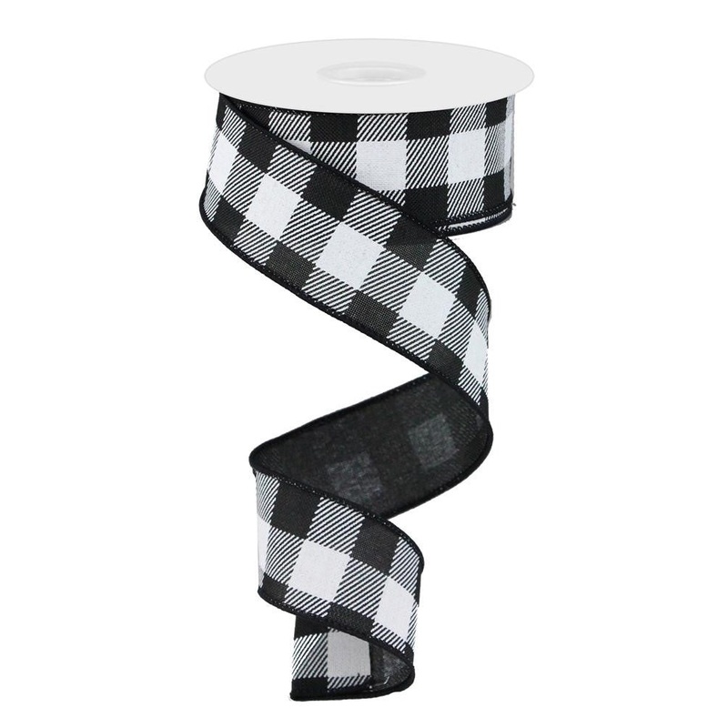1.5 Bold Check Ribbon: Black/White – 10yds