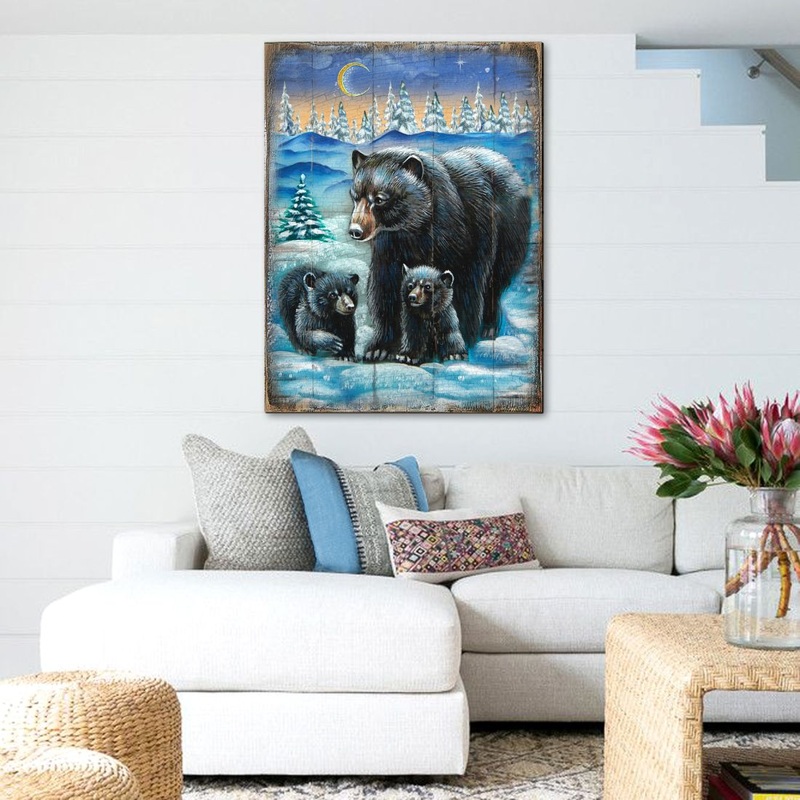 Scher Bears Art Wooden Wall Art by Nature Wonders – Nature Wildlife Decor  – 95214B