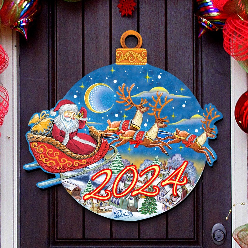 2024 Dated Up-Up and Away Santa Door Hanger by  – Christmas Decor – 8112160H-D24