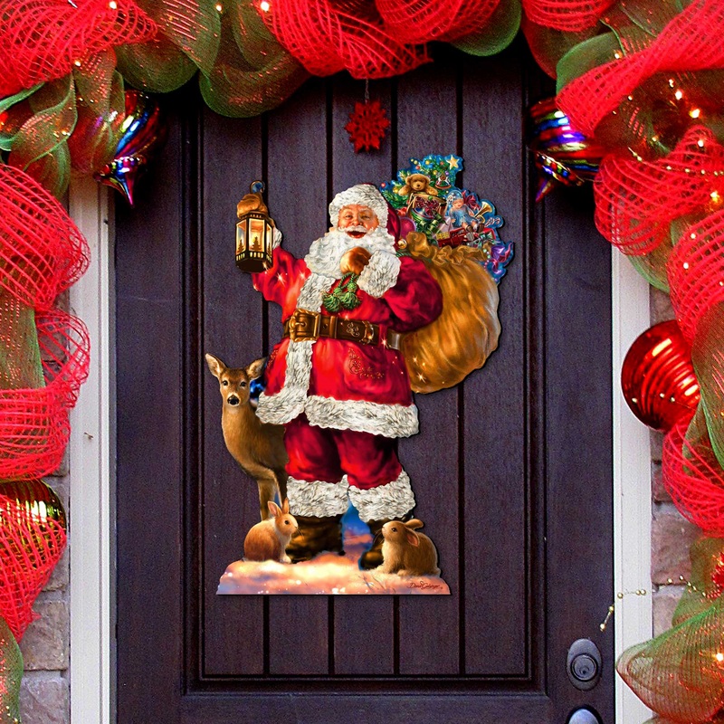 Woodland Santa Wall Door Hanger by D. Gelsinger – Christmas Santa Snowman Decor – 8461028H-1105