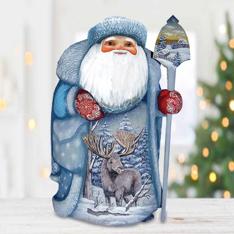 Wild Elk Family Santa Hand-Painted WOODCARVED Masterpiece by G. DeBrekht – Wildlife Holiday Decor – 2821453 *** PRE-ORDER – Handmade Just for You! ***