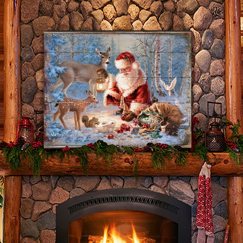 Abundance of Joy Art Wooden Wall Art by D Gelsinger – Christmas Santa and Snowman Decor – 95601B-0104