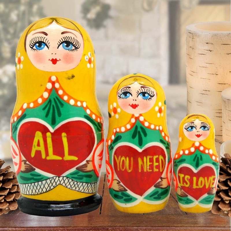All You Need is Love Matreshka Nesting Hand-Painted Doll Set of 3 by G. DeBrekht – Love Family Kids Decor – 14710