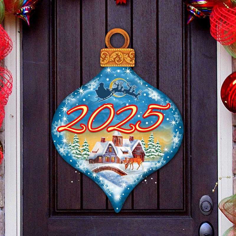 2025 Dated Christmas Village Dated Door Decor by G. DeBrekht – Christmas Santa Snowman Decor – 8112182H-D25