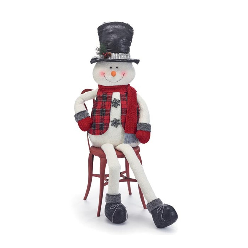 Large Sitting Snowman with Black Top Hat