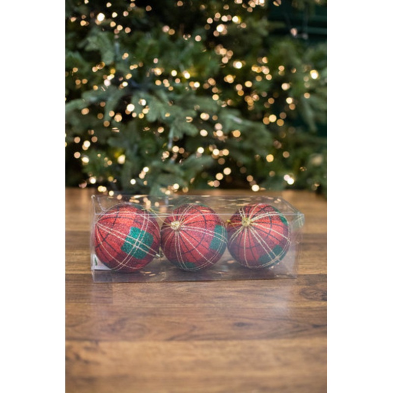 10 CM VP Glitter Plaid Ball Ornament – Box of 3