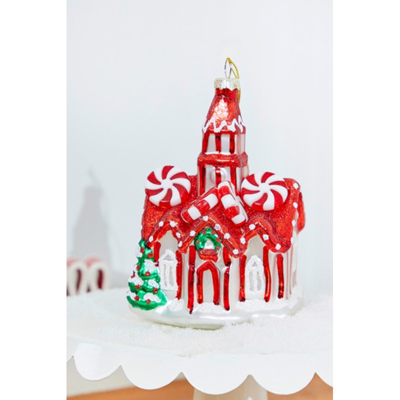 5 Glass Peppermint Church Ornament