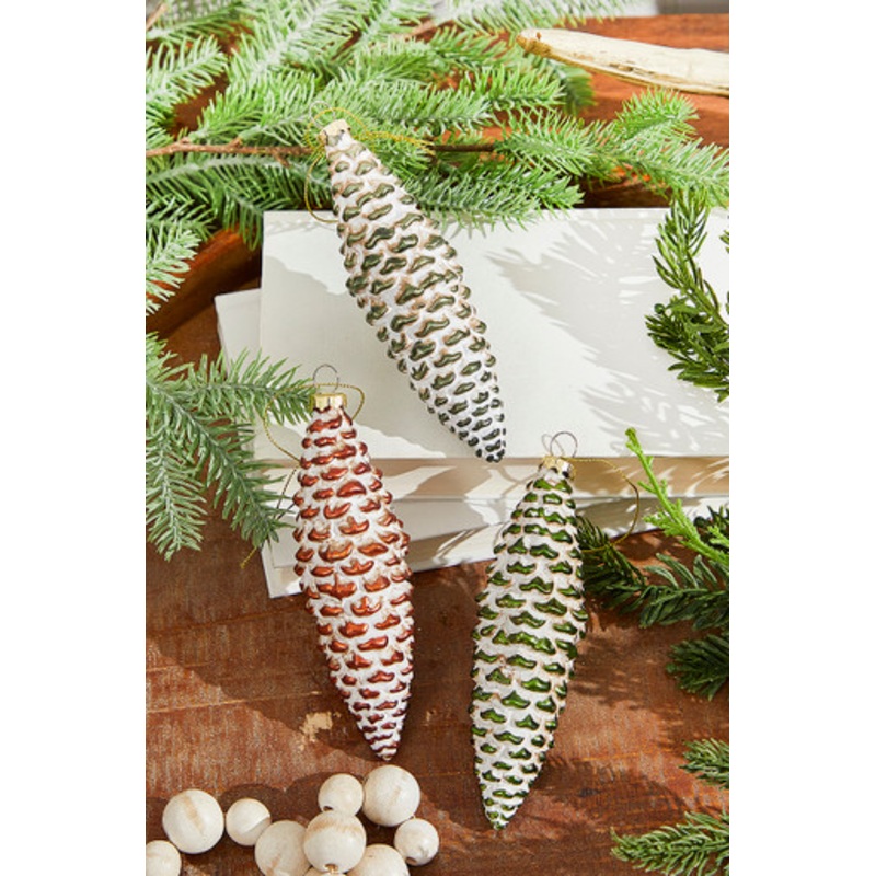 6 Holiday Pinecone Glass Ornament
