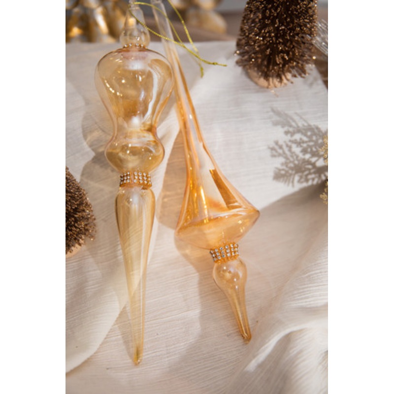 12 Champagne Collared Glass Finial Ornament
