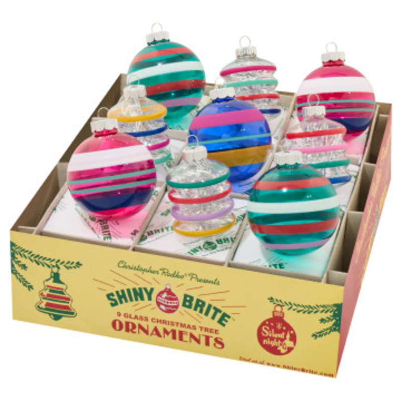 Shiny Brite Vivid Vintage 9 Count 2.5 Decorated Rounds & Lanterns Glass Christmas Ornament Set 4028281