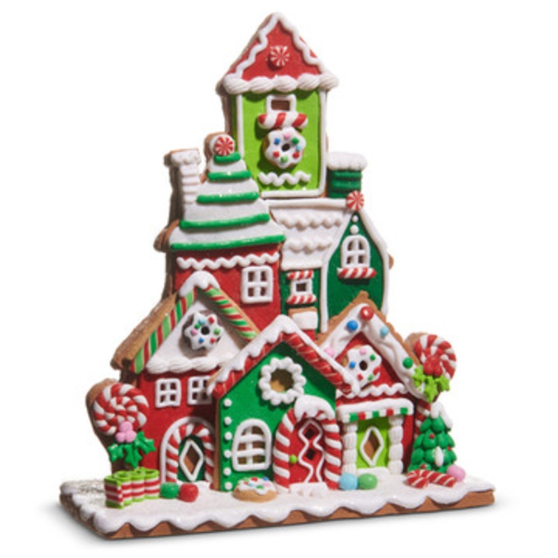 Raz 11 Red and Green Flat Gingerbread Village Christmas Decoration 4516673
